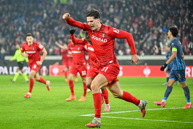 Jubel zum Tor zum 1:0 durch Igor Matanovic (SC Freiburg, 31) GER, SC Freiburg - Maccabi Tel Aviv, Fussball, Europa League, 7. Spieltag, Saison 2025 2026, 22.01.2026 GER, SC Freiburg - Maccabi Tel Aviv, Fussball, Europa League, 7. Spieltag, Saison 2025 2026, 22.01.2026 Freiburg Copyright: xEibner-Pressefoto ThomasxHessx EP_THS