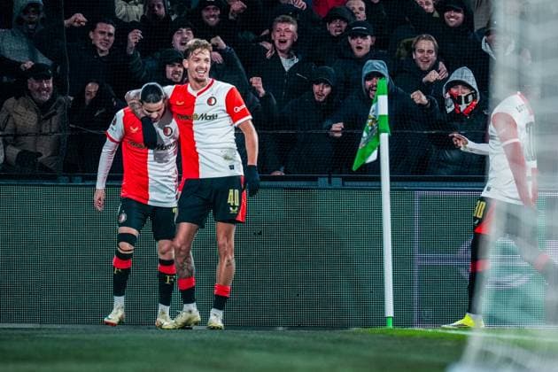 ROTTERDAM , 22-01-2026 , Stadium Feijenoord de Kuip , season 2025 2026 , UEFA Europa League football , match between Feyenoord - Sturm Graz , Feyenoord player Anis Hadj-Moussa celebrates his goal after he scores the 2-0 Feyenoord - Sturm Graz  x201000188x Copyright:
