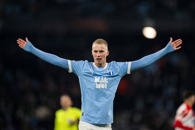 260122 Daniel Gudjohnsen of Malmö FF during the UEFA Europa League football match between Malmö FF and Crvena Zvezda on January 22, 2026 in Malmö. Photo: Petter Arvidson BILDBYRAN kod PA PA1132 fotboll football soccer fotball uefa europa league europa league malmö ff crvena zvezda bbeng röda stjärnan Copyright: PETTERxARVIDSON BB260122PA156