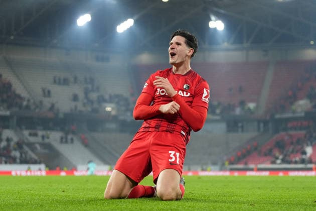 Igor Matanovic (SC Freiburg, 31) Torjubel, Emotionen, Torschuss, Abschluss, Torerfolg, Tor, Treffer , Deutschland, Fussball, UEFA Europa League, 7.Spieltag, Ligaphase, 2025 2026, SC Freiburg vs. Maccabi Tel Aviv, 22.01.2026, Europa-Park Stadion, Freiburg, Deutschland Freiburg Europa-Park Stadion Baden-Württemberg Deutschland Copyright: xArnexAmbergx