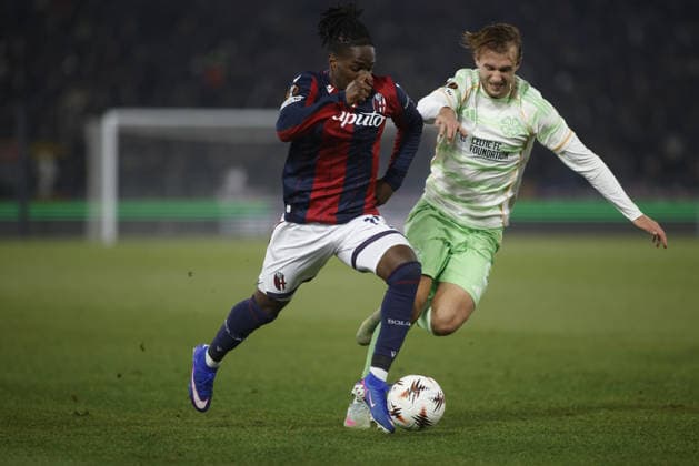 Jonathan Rowe of Bologna FC during the Uefa Europa League 2025 26 season football match between Bologna FC and Celtic Glasgow on 22 January 2026 at â?? Renato Dall Ara Stadium, Bologna, Italy. Photo Nderim KACELI  Copyright: xNderimxKaceli IPAxSportx xipa-agency.netx xx IPA_70427628 IPA_Agency_IPA70427628