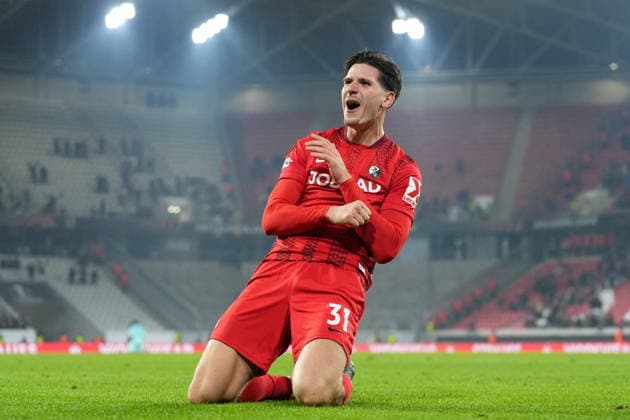 Igor Matanovic (SC Freiburg, 31) Torjubel, Emotionen, Torschuss, Abschluss, Torerfolg, Tor, Treffer , Deutschland, Fussball, UEFA Europa League, 7.Spieltag, Ligaphase, 2025 2026, SC Freiburg vs. Maccabi Tel Aviv, 22.01.2026, Europa-Park Stadion, Freiburg, Deutschland Freiburg Europa-Park Stadion Baden-Württemberg Deutschland Copyright: xArnexAmbergx