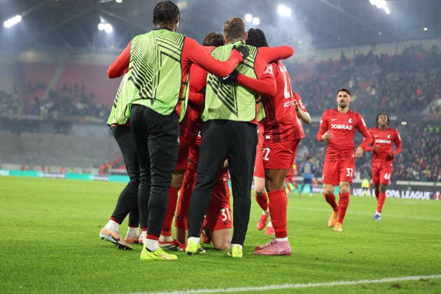 22.01.2026, xrekx, Fussball UEFA Europa League, SC Freiburg - Maccabi Tel Aviv v.l. Torjubel nach dem Tor zum celebrating the goal celebrate 1:0 durch Igor Matanovic (SC Freiburg) (DFL DFB REGULATIONS PROHIBIT ANY USE OF PHOTOGRAPHS as IMAGE SEQUENCES and or QUASI-VIDEO) Freiburg