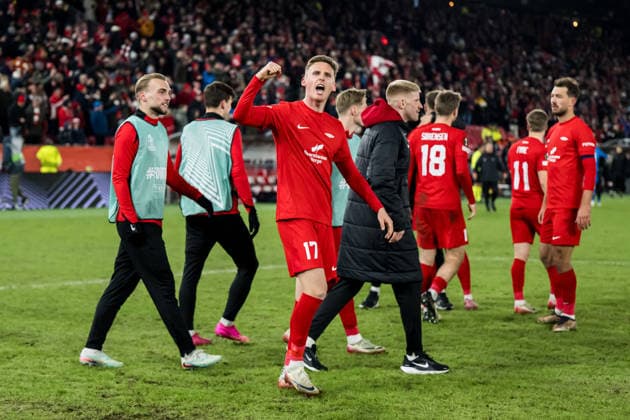 260122 Joachim Soltvedt of Brann celebrates after 3-3 during the UEFA Europa League football match between Brann and Midtjylland on January 22, 2026 in Bergen. Photo: Marius Simensen BILDBYRAN COP 238 MM0054 bbeng fotboll football soccer fotball uefa europa league brann midtjylland jubel Copyright: MARIUSxSIMENSEN BB260122ZL028