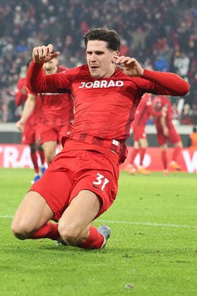 22.01.2026, xrekx, Fussball UEFA Europa League, SC Freiburg - Maccabi Tel Aviv v.l. Torjubel nach dem Tor zum celebrating the goal celebrate 1:0 durch Igor Matanovic (SC Freiburg) (DFL DFB REGULATIONS PROHIBIT ANY USE OF PHOTOGRAPHS as IMAGE SEQUENCES and or QUASI-VIDEO) Freiburg