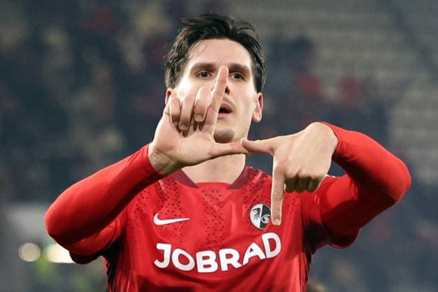 22.01.2026, xrekx, Fussball UEFA Europa League, SC Freiburg - Maccabi Tel Aviv v.l. Torjubel nach dem Tor zum celebrating the goal celebrate 1:0 durch Igor Matanovic (SC Freiburg) (DFL DFB REGULATIONS PROHIBIT ANY USE OF PHOTOGRAPHS as IMAGE SEQUENCES and or QUASI-VIDEO) Freiburg
