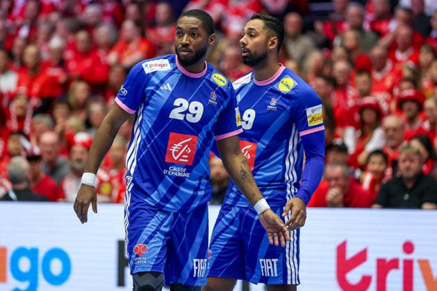 22.01.2026, Handball, Men s EHF EURO 2026, Frankreich - Dänemark, Jyske Bank Boxen in Herning, Dänemark, Main Round: Benoit Kounkoud (France 29) Melvyn Richardson (France 09) Dänemark