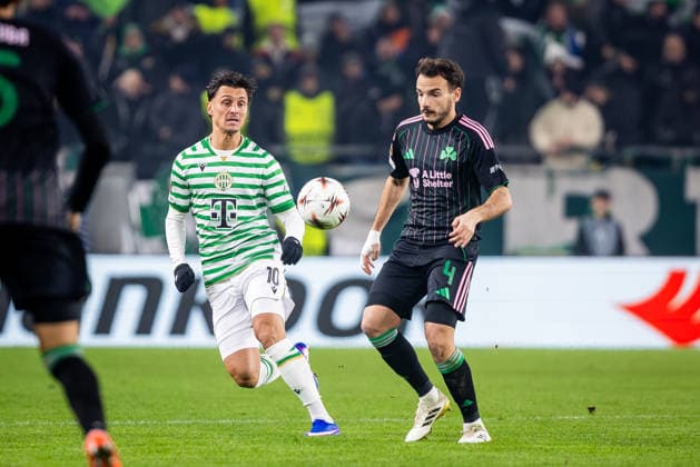 FERENCVAROS - PANATHINAIKOS Jonathan Levi of Ferencvaros and Pedro Chirivella of Panathinaikos during the league phase of UEFA Europa league football match between Ferencvarosi TC and Panathinaikos FC. Groupama Arena, Ferencvaros Arena, Budapest, Hungary, January 22, 2026. Photo by Branislav Racko Copyright: xx 080A5714