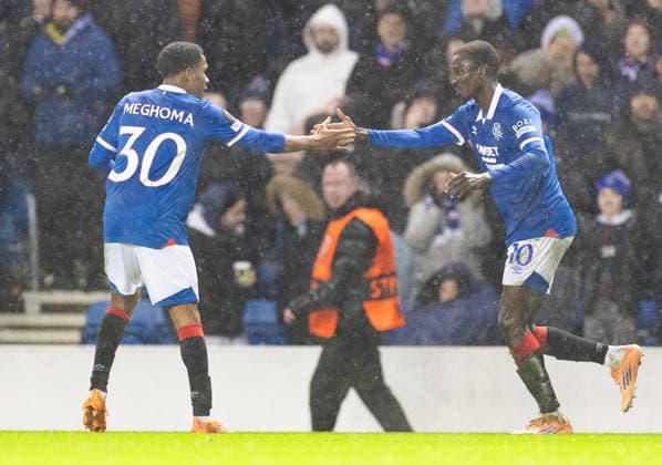 22.01.2026 Rangers v Ludogorets: Mohamed Diomande celebrates with Jayden Meghoma. 1-0  Copyright: xWilliexVassx NINTCHDBPICT001053363662