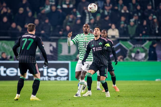 FERENCVAROS - PANATHINAIKOS Julio Romao of Ferencvaros and Tasos Bakasetas of Panathinaikos during the league phase of UEFA Europa league football match between Ferencvarosi TC and Panathinaikos FC. Groupama Arena, Ferencvaros Arena, Budapest, Hungary, January 22, 2026. Photo by Branislav Racko Copyright: xx 080A6313