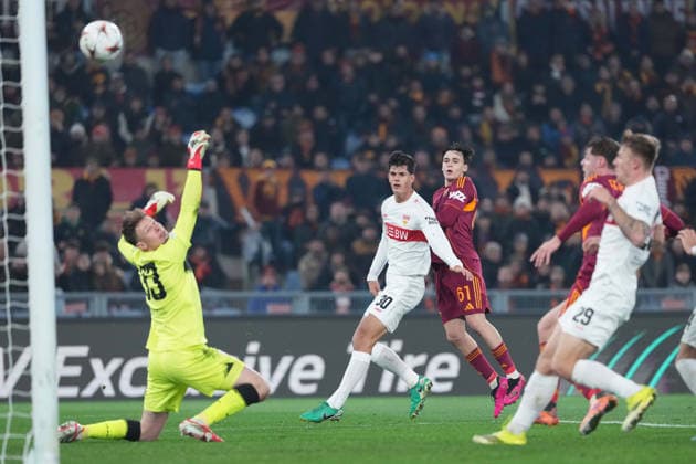 Roma™s Niccolo Pisilli gol during the Uefa Europa League soccer match between Roma and VFB Stuttgart at the Olympic Stadium in Rome, Italy - Thursday, January 22, 2026. - Soccer .  Copyright: xAlfredoxFalcone LaPressex