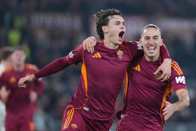 Roma™s Niccolo Pisilli celebrates after scoring during the Uefa Europa League soccer match between Roma and VFB Stuttgart at the Olympic Stadium in Rome, Italy - Thursday, January 22, 2026. - Soccer .  Copyright: xAlfredoxFalcone LaPressex