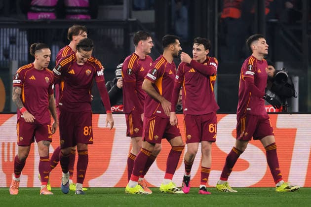 Niccolo Pisilli of AS Roma celebrates with team mates after scoring the goal of 1-0 during the UEFA Europa League 2025 2026 football match between AS Roma and Vfb Stuttgart at Stadio Olimpico in Rome (Italy), January 22, 2026. AndreaxStaccioli