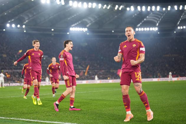 Roma™s Niccolo Pisilli celebrates after scoring during the Uefa Europa League soccer match between Roma and VFB Stuttgart at the Olympic Stadium in Rome, Italy - Thursday, January 22, 2026. - Soccer .  Copyright: xAlfredoxFalcone LaPressex