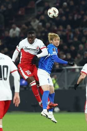 UTRECHT , 22-01-2026 , stadium Galgenwaard , season 2025 2026 , UEFA Europa League football , League phase matchday 7 , match between FC Utrecht and KRC Genk , Pictures shows , FC Utrecht player Yoann Cathline Utrecht - Genk  x201002812x Copyright: