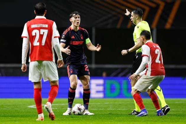 Ryan Yates of Nottingham Forest reacts to a foul being given against them Braga v Nottingham Forest, UEFA Europa League, Group Stage, Football, Braga Municipal Stadium, Braga, Portugal - 22 Jan 2026Braga Braga Municipal Stadium Portugal EDITORIAL USE ONLY No use with unauthorised audio, video, data, fixture lists, club league logos or live services. Online in-match use limited to 120 images, no video emulation. No use in betting, games or single club league player publications.  Copyright: xRubenxAlbarran Shutterstockx 16348423at
