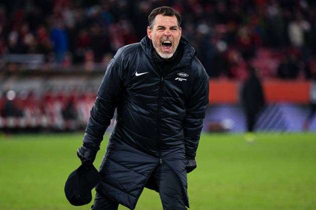 260122 Head coach Freyr Alexandersson of Brann celebrates after the UEFA Europa League football match between Brann and Midtjylland on January 22, 2026 in Bergen. Photo: Marius Simensen BILDBYRAN COP 238 MM0054 bbeng brann football fotball fotboll jubel midtjylland soccer uefa europa league Copyright: MARIUSxSIMENSEN BB260122ZP059