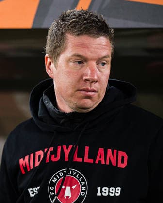 260122 Head coach Mike Tullberg of Midtjylland ahead of the UEFA Europa League football match between Brann and Midtjylland on January 22, 2026 in Bergen. Photo: Marius Simensen BILDBYRAN COP 238 MM0054 bbeng brann football fotball fotboll midtjylland soccer uefa europa league Copyright: MARIUSxSIMENSEN BB260122ZQ055