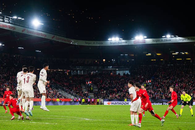 260122 Emil Kornvig of Brann during the UEFA Europa League football match between Brann and Midtjylland on January 22, 2026 in Bergen. Photo: Marius Simensen BILDBYRAN COP 238 MM0054 bbeng brann football fotball fotboll midtjylland soccer uefa europa league Copyright: MARIUSxSIMENSEN BB260122ZB063