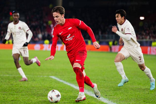260122 Felix Horn Myhre of Brann during the UEFA Europa League football match between Brann and Midtjylland on January 22, 2026 in Bergen. Photo: Marius Simensen BILDBYRAN COP 238 MM0054 bbeng brann football fotball fotboll midtjylland soccer uefa europa league Copyright: MARIUSxSIMENSEN BB260122ZR066