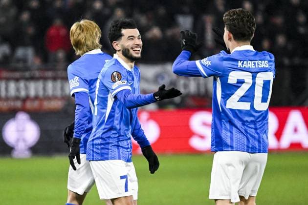 Genk s Zakaria El Ouahdi celebrates after scoring during a soccer game between Dutch soccer club FC Utrecht and Belgian KRC Genk, on Thursday 22 January 2026 in Utrecht, Netherlands, the seventh game (out of 8) in the league phase of the UEFA Europa League competition. TOM GOYVAERTS TomxGoyvaerts  x157828146x