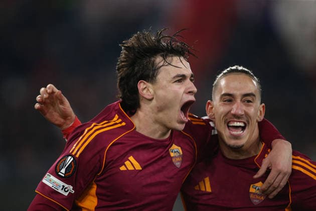 CALCIO - UEFA Europa League - AS Roma vs VfB Stuttgart 22.01.2026 Europa League Fase a Gironi : Roma vs Stoccarda Nella foto: Pisilli esulta con Tsimikas (Foto Gino Mancini) Roma Italy  Copyright: xIPAxSport ABACAx