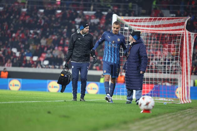 22.01.2026, xrekx, Fussball UEFA Europa League, SC Freiburg - Maccabi Tel Aviv v.l. Sayed Abu Farkhi (Maccabi Tel Aviv verletzt, Verletzung, Schmerz, Schmerzen, injured, injury, pain, pains (DFL DFB REGULATIONS PROHIBIT ANY USE OF PHOTOGRAPHS as IMAGE SEQUENCES and or QUASI-VIDEO) Freiburg