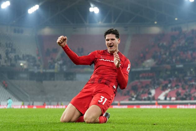 Igor Matanovic (SC Freiburg, 31) Torjubel, Emotionen, Torschuss, Abschluss, Torerfolg, Tor, Treffer , Deutschland, Fussball, UEFA Europa League, 7.Spieltag, Ligaphase, 2025 2026, SC Freiburg vs. Maccabi Tel Aviv, 22.01.2026, Europa-Park Stadion, Freiburg, Deutschland Freiburg Europa-Park Stadion Baden-Württemberg Deutschland Copyright: xArnexAmbergx