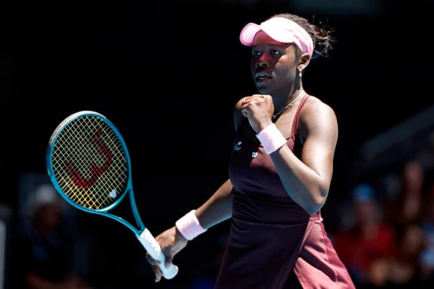 TENNIS AUSTRALIAN OPEN, Victoria Mboko of Canada reacts during the Women™s 3rd round match against Clara Tauson of Denmark on day 6 of the 2026 Australian Open tennis tournament at Melbourne Park in Melbourne, Friday, January 23, 2026. ( NO ARCHIVING MELBOURNE VICTORIA AUSTRALIA  Copyright: xROBxPREZIOSOx 20260123115320824609