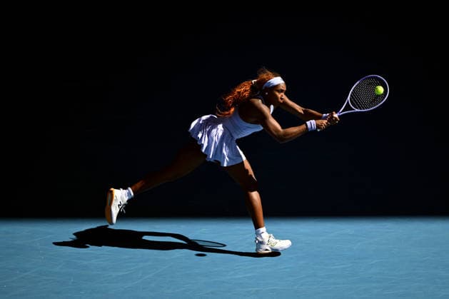TENNIS AUSTRALIAN OPEN, Coco Gauff of the USA in action during the Women™s 3rd round match against Hailey Baptiste of the USA on day 6 of the 2026 Australian Open tennis tournament at Melbourne Park in Melbourne, Friday, January 23, 2026. ( NO ARCHIVING MELBOURNE VICTORIA AUSTRALIA  Copyright: xLUKASxCOCHx 20260123192481454825