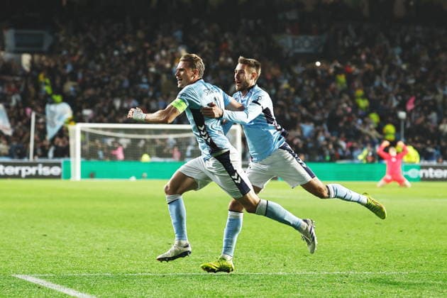 (L-R) Carl Starfelt, Oscar Mingueza (Celta), JANUARY 22, 2026 - Football Soccer : Mingueza and Starfelt celebrate after Starfelt s goal during UEFA Europa League league phase match day 7 between RC Celta de Vigo - Lille OSC at the Estadio Balaidos in Vigo, Spain. Noxthirdxpartyxsales  aflo_317082207