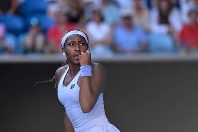 TENNIS AUSTRALIAN OPEN, Coco Gauff of the USA celebrates match point during the Women™s 3rd round match against Hailey Baptiste of the USA on day 6 of the 2026 Australian Open tennis tournament at Melbourne Park in Melbourne, Friday, January 23, 2026. ( NO ARCHIVING MELBOURNE VICTORIA AUSTRALIA  Copyright: xLUKASxCOCHx 20260123159148601097