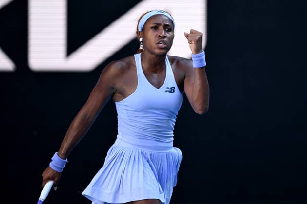 TENNIS AUSTRALIAN OPEN, Coco Gauff of the USA celebrates match point during the Women™s 3rd round match against Hailey Baptiste of the USA on day 6 of the 2026 Australian Open tennis tournament at Melbourne Park in Melbourne, Friday, January 23, 2026. ( NO ARCHIVING MELBOURNE VICTORIA AUSTRALIA  Copyright: xLUKASxCOCHx 20260123143291069800
