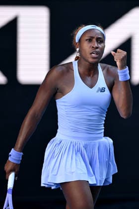 TENNIS AUSTRALIAN OPEN, Coco Gauff of the USA celebrates match point during the Women™s 3rd round match against Hailey Baptiste of the USA on day 6 of the 2026 Australian Open tennis tournament at Melbourne Park in Melbourne, Friday, January 23, 2026. ( NO ARCHIVING MELBOURNE VICTORIA AUSTRALIA  Copyright: xLUKASxCOCHx 20260123163119493087
