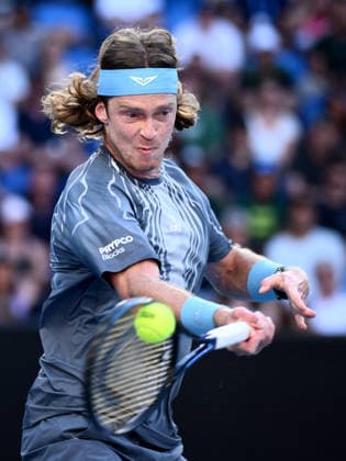 TENNIS AUSTRALIAN OPEN, Andrey Rublev of Russia in action during the Men™s 3rd round match against Francisco Cerundolo of Argentina on day 6 of the 2026 Australian Open tennis tournament at Melbourne Park in Melbourne, Wednesday, January 22, 2026. ( NO ARCHIVING MELBOURNE VICTORIA AUSTRALIA  Copyright: xJOELxCARRETTx 20260123135198278849