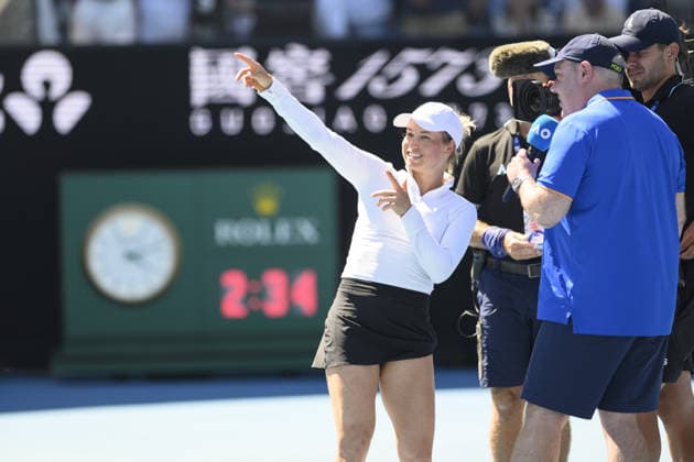 Australian Open 2026 MELBOURNE, AUSTRALIA - JANUARY 23: Yulia Putintseva (KAZ) reaction after winning her match against Zeynep Sonmez (TUR) (not seen) and moving to the fourth round of the Australian Open grand slam tennis tournament at Melbourne Park in Melbourne, Australia on January 23, 2026 Mark Avellino Anadolu Melbourne Australia. Editorial use only. Please get in touch for any other usage.  Copyright: x2026xAnadoluxMarkxAvellinox