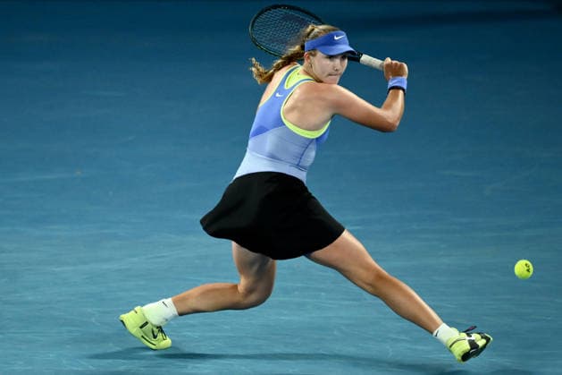 TENNIS AUSTRALIAN OPEN, Mirra Andreeva of Russia in action during the Women™s 3rd round match against Elena-Gabriela Ruse of Romania on day 6 of the 2026 Australian Open tennis tournament at Melbourne Park in Melbourne, Wednesday, January 22, 2026. ( NO ARCHIVING MELBOURNE VICTORIA AUSTRALIA  Copyright: xJOELxCARRETTx 20260123183346174410