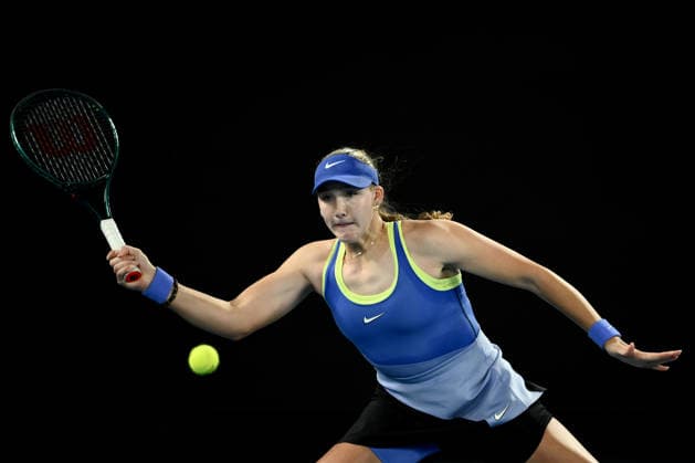 TENNIS AUSTRALIAN OPEN, Mirra Andreeva of Russia in action during the Women™s 3rd round match against Elena-Gabriela Ruse of Romania on day 6 of the 2026 Australian Open tennis tournament at Melbourne Park in Melbourne, Wednesday, January 22, 2026. ( NO ARCHIVING MELBOURNE VICTORIA AUSTRALIA  Copyright: xJOELxCARRETTx 20260123159494163552