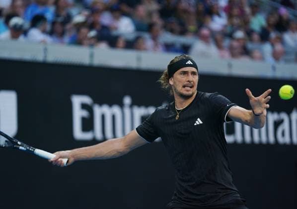 (260123) -- MELBOURNE, Jan. 23, 2026 -- Alexander Zverev hits a return during the men s singles 3rd round match between Alexander Zverev of Germany and Cameron Norrie of Britain at the Australian Open tennis tournament in Melbourne, Australia, Jan. 23, 2026. (Photo by Xinhua) (SP)AUSTRALIA-MELBOURNE-TENNIS-AUSTRALIAN OPEN-MEN S SINGLES WangxShen 