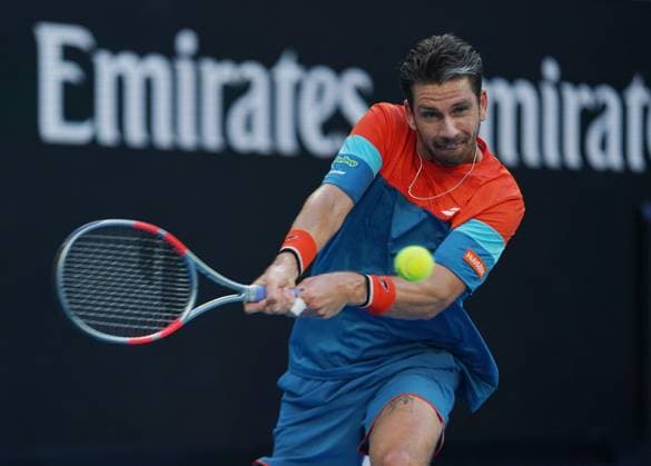 (260123) -- MELBOURNE, Jan. 23, 2026 -- Cameron Norrie hits a return during the men s singles 3rd round match between Alexander Zverev of Germany and Cameron Norrie of Britain at the Australian Open tennis tournament in Melbourne, Australia, Jan. 23, 2026. (Photo by Xinhua) (SP)AUSTRALIA-MELBOURNE-TENNIS-AUSTRALIAN OPEN-MEN S SINGLES WangxShen 