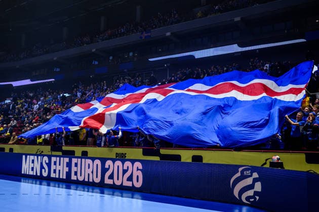260123 Fans of Iceland ahead of the EHF European Handball Championship main round match between Iceland and Croatia on January 23, 2026 in Malmö. Photo: Petter Arvidson BILDBYRAN kod PA PA1134 handball handboll handball handbolls-em 2026 croatia kroatien island iceland ehf european handball championship bbeng grappa33 publik Copyright: PETTERxARVIDSON BB260123PA002