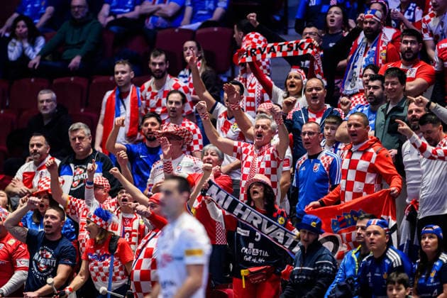 260123 Fans of Croatia during the EHF European Handball Championship main round match between Iceland and Croatia on January 23, 2026 in Malmö. Photo: Petter Arvidson BILDBYRAN kod PA PA1134 handball handboll handball handbolls-em 2026 croatia kroatien island iceland ehf european handball championship bbeng grappa33 publik Copyright: PETTERxARVIDSON BB260123PA007