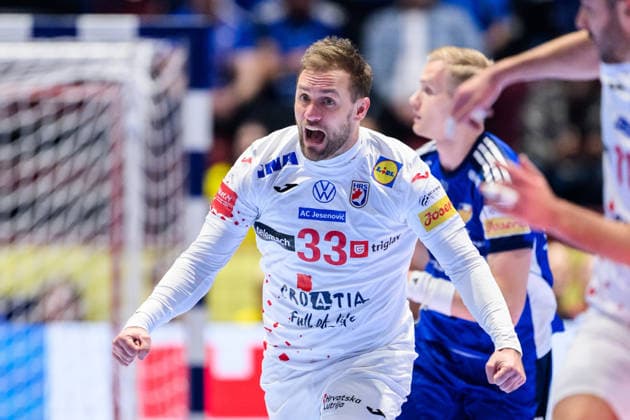 260123 Luka Cindric of Croatia during the EHF European Handball Championship main round match between Iceland and Croatia on January 23, 2026 in Malmö. Photo: Petter Arvidson BILDBYRAN kod PA PA1134 handball handboll handball handbolls-em 2026 croatia kroatien island iceland ehf european handball championship bbeng grappa33 jubel Copyright: PETTERxARVIDSON BB260123PA009