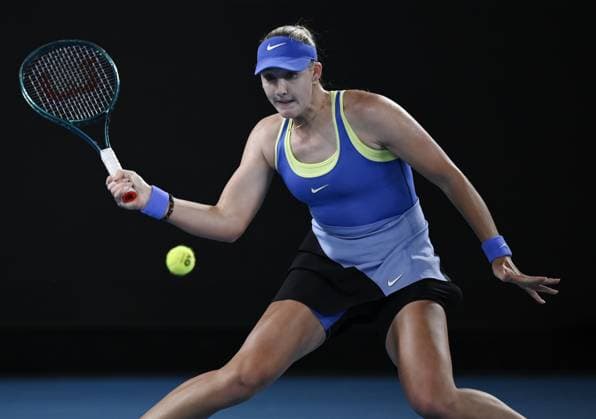 (260123) -- MELBOURNE, Jan. 23, 2026 -- Mirra Andreeva hits a return during the women s singles 3rd round match between Elena-Gabriela Ruse of Romania and Mirra Andreeva of Russia at the Australian Open tennis tournament in Melbourne, Australia, Jan. 23, 2026. (Photo by Xinhua) (SP)AUSTRALIA-MELBOURNE-TENNIS-AUSTRALIAN OPEN-WOMEN S SINGLES WangxShen 