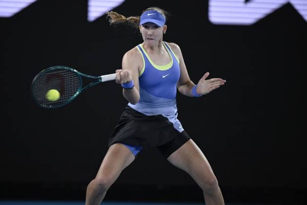 (260123) -- MELBOURNE, Jan. 23, 2026 -- Mirra Andreeva hits a return during the women s singles 3rd round match between Elena-Gabriela Ruse of Romania and Mirra Andreeva of Russia at the Australian Open tennis tournament in Melbourne, Australia, Jan. 23, 2026. (Photo by Xinhua) (SP)AUSTRALIA-MELBOURNE-TENNIS-AUSTRALIAN OPEN-WOMEN S SINGLES WangxShen 
