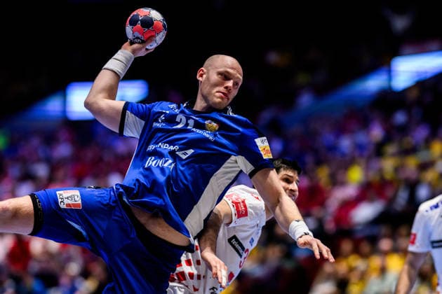 260123 Arnar Freyr Arnarsson of Iceland during the EHF European Handball Championship main round match between Iceland and Croatia on January 23, 2026 in Malmö. Photo: Petter Arvidson BILDBYRAN kod PA PA1134 handball handboll handball handbolls-em 2026 croatia kroatien island iceland ehf european handball championship bbeng grappa33 Copyright: PETTERxARVIDSON BB260123PA029