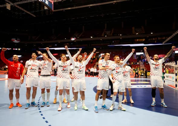 Croatia s team celebrates the victory over Iceland during the 2026 EHF European Men s Handball Championship (the EHF Euro 2026) match between Iceland and Croatia, at Malmo Arena in Malmo, Sweden, on January 23, 2026. MALMÖ SWEDEN x10600x