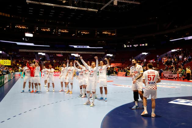 Croatia s team celebrates the victory over Iceland during the 2026 EHF European Men s Handball Championship (the EHF Euro 2026) match between Iceland and Croatia, at Malmo Arena in Malmo, Sweden, on January 23, 2026. MALMÖ SWEDEN x10600x