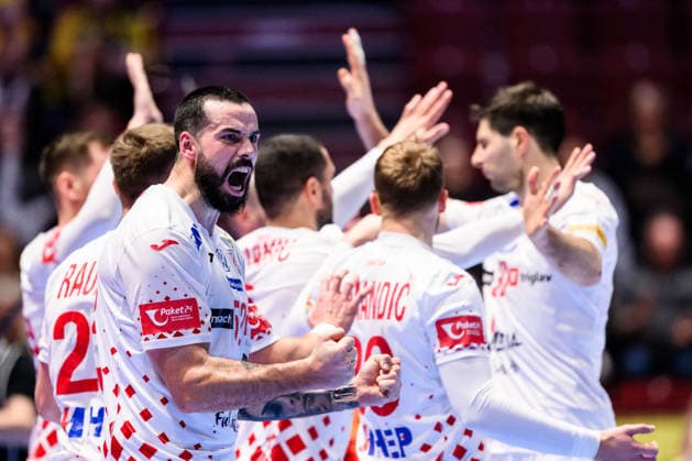 260123 Leon Susnja of Croatia celebrates after the EHF European Handball Championship main round match between Iceland and Croatia on January 23, 2026 in Malmö. Photo: Petter Arvidson BILDBYRAN kod PA PA1134 handball handboll handball handbolls-em 2026 croatia kroatien island iceland ehf european handball championship bbeng grappa33 jubel celebrates Copyright: PETTERxARVIDSON BB260123PA070