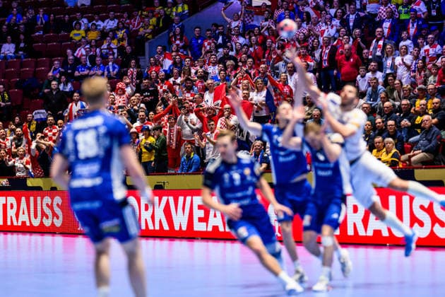 260123 Fans of Croatia during the EHF European Handball Championship main round match between Iceland and Croatia on January 23, 2026 in Malmö. Photo: Petter Arvidson BILDBYRAN kod PA PA1134 handball handboll handball handbolls-em 2026 croatia kroatien island iceland ehf european handball championship bbeng grappa33 Copyright: PETTERxARVIDSON BB260123PA071